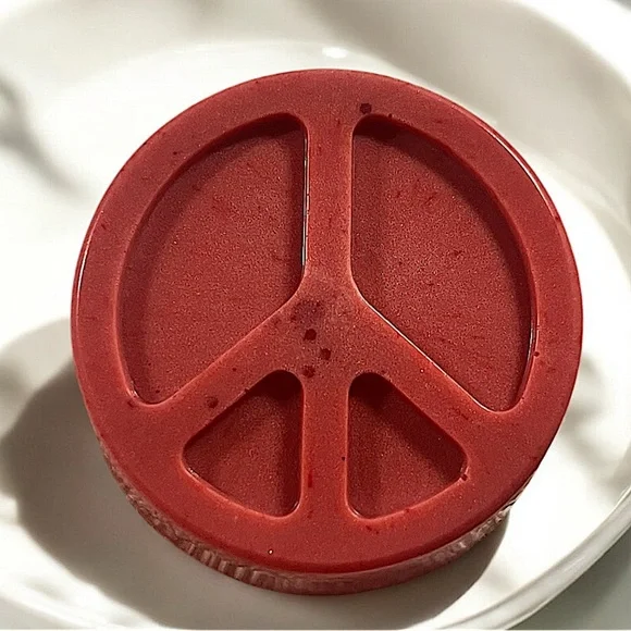 Cherry rose Soap handmade 3x3in 6oz red peace sign shea butter coconut oil base