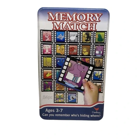 Cardinal Memory Match Game Kids Ages‎ 3-7 Animal Film Strip Theme in Metal Tin