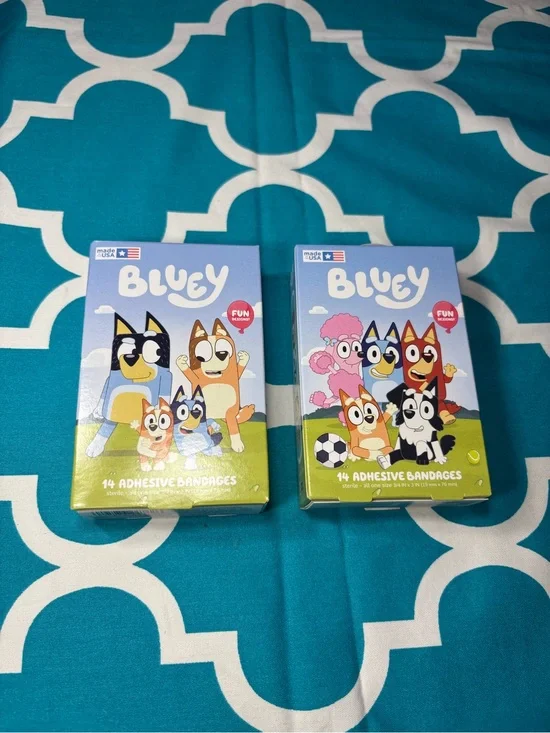 New 2 pc Bluey Kids Adhesive Bandages - Assorted Designs, Blue Packaging