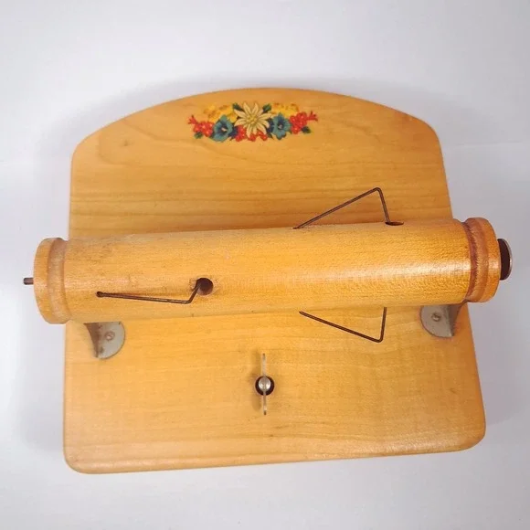 Vintage Befag music box Wood toilet paper holder floral Switzerland Rapsodie Sue