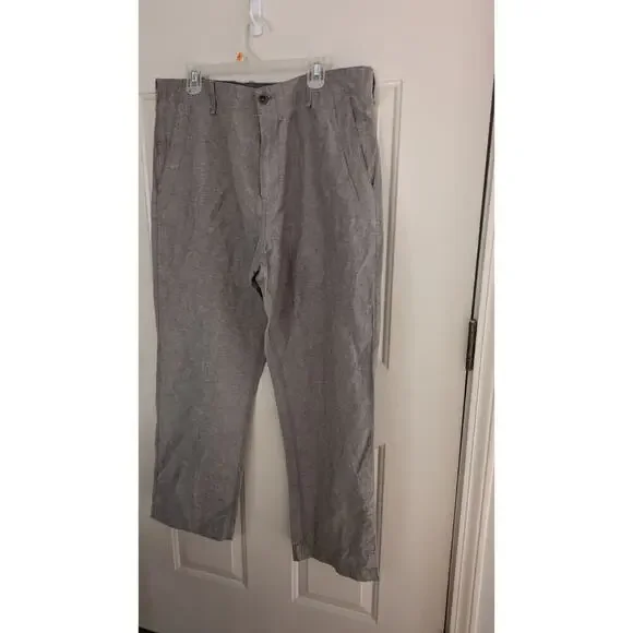 Banana Republic Grey Linen Cotton Blend Pants, Size 38/32 Straight Fit Slacks