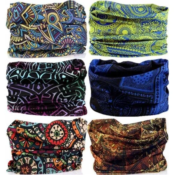 6Pcs Men's Headband Neck Gaiter Head Wrap Headwear Face Mask Magic Scarf Bandana