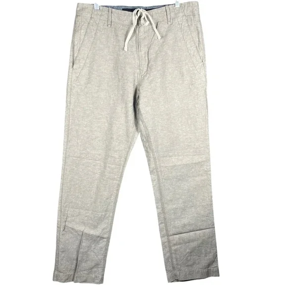 Banana Republic Straight Fit Pants Mens 35/32 Tan Linen Blend Drawstring Casual