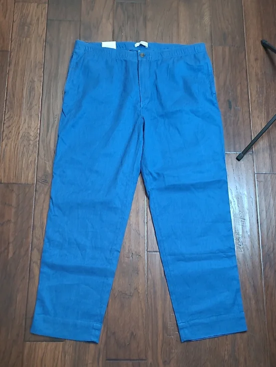 NWT Banana Republic Blue Linen-Cotton Blend Traveler Pull-On Pants size XL