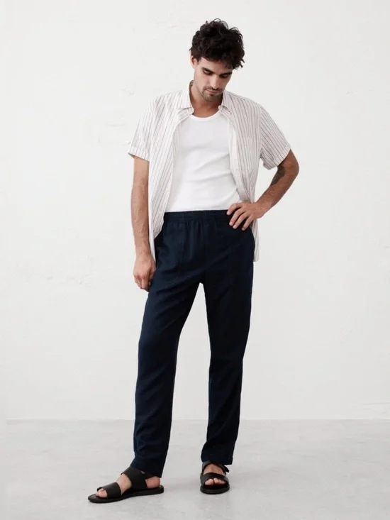NWT! Banana Republic Navy Linen-Blend Pull-On Pant - Size Medium 🩷