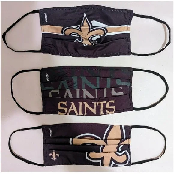 🏈🆕 THREE NEW ORLEANS SAINTS PLEATED FACE COVER - NFL - UNISEX
