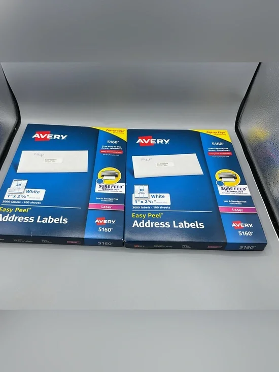 Lot Of 2 Avery Easy Peel Mailing Address Labels # 5160Laser 1 x 2-5/8 White 3000