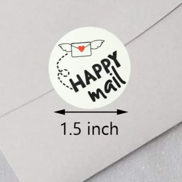 150 HAPPY MAIL Business Stickers for Packaging 1.5