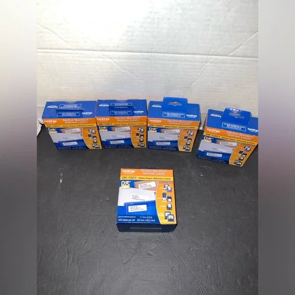 Lot Of 5 Brother International DK1201 Address Labels 400 Per Box, 2000 labels