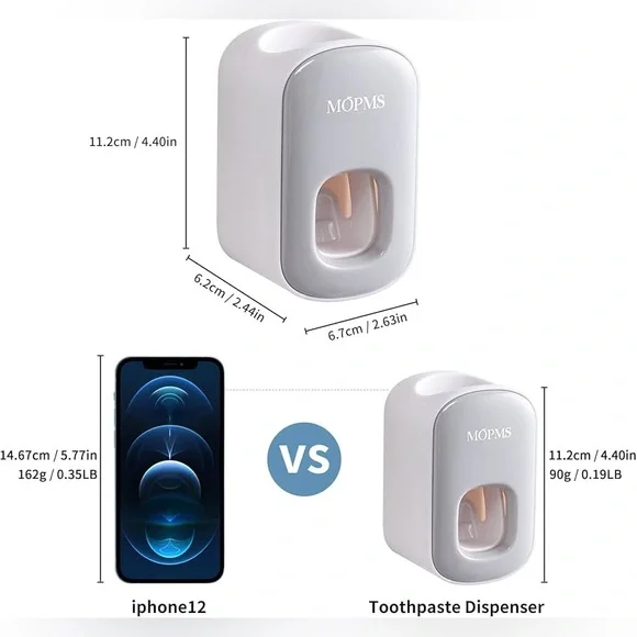 MOPMS Wall Mounted Automatic Toothpaste Dispenser White Silver