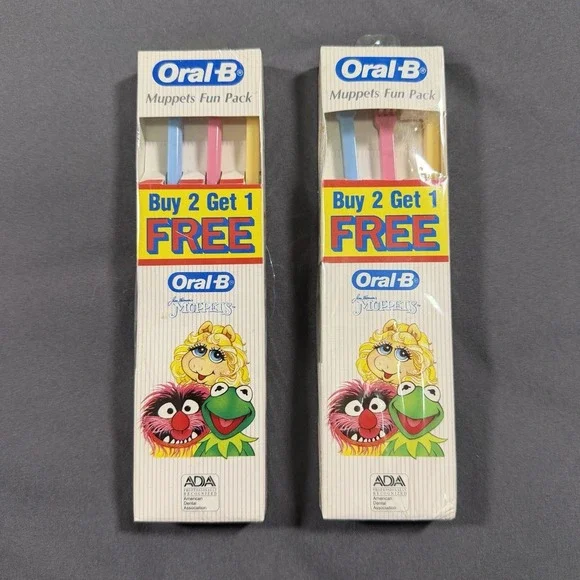 6 Vintage Oral-B Toothbrush Compact Head Factory Sealed New Old‎ Stock Muppets