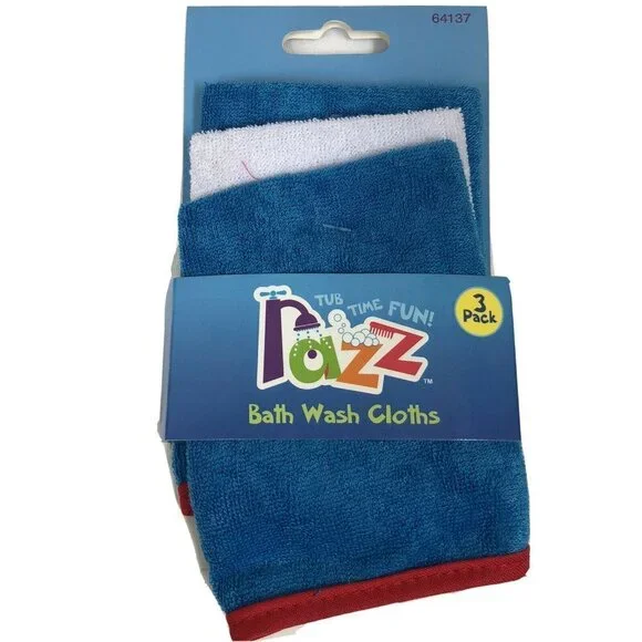 Razz Tub Time Fun Baby Bath Wash Cloths 3 Pack Blue White