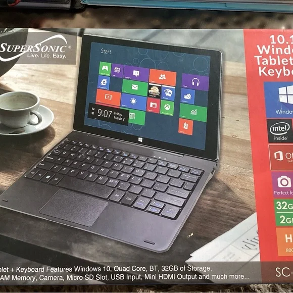 Windows Tablet with Detachable Keyboard - Black