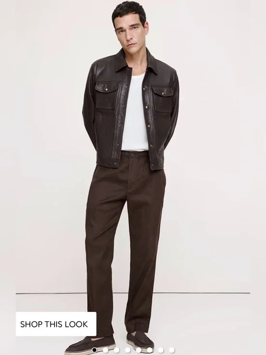 NWOT Banana Republic Straight Italian Linen Cotton Pull on Brownstone Pant Sz L