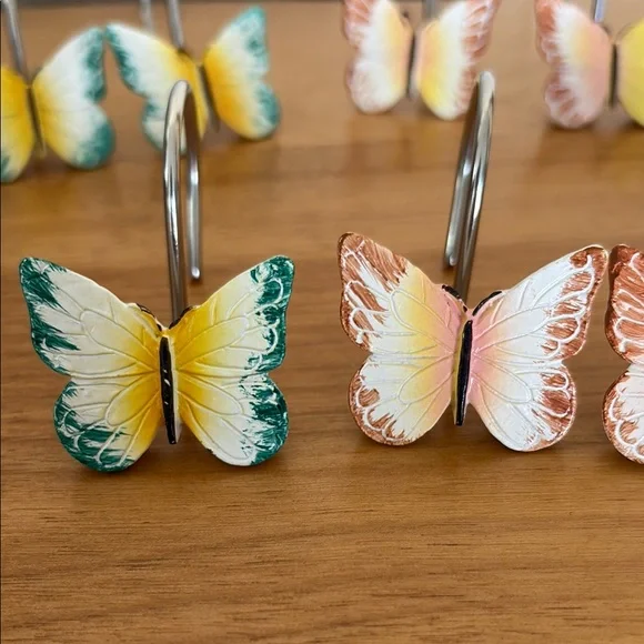 Butterfly Anti Rust Resin Shower Hooks Blue Yellow Terra Cotta Curtain Hooks