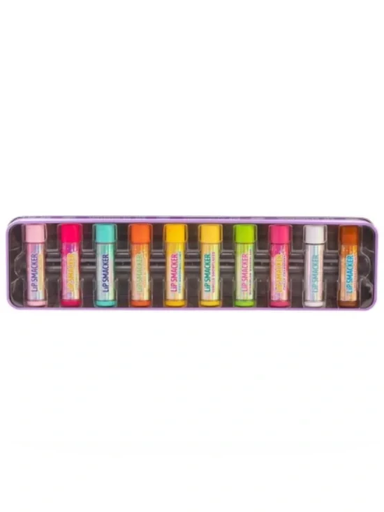 Lip Smacker Kids Lip Balm Set of 10 in Case with Lid - Assorted Bright Colors.