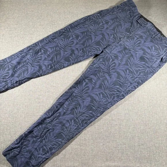 Banana Republic Tapered Fit Pants Mens 34x32 Navy Blue Tropical Leaf Chinos