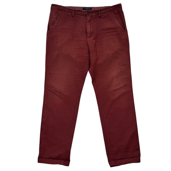 Banana Republic Aiden Fit Chinos Mens 34x30 Burgundy Red Linen Cotton Blend Slim