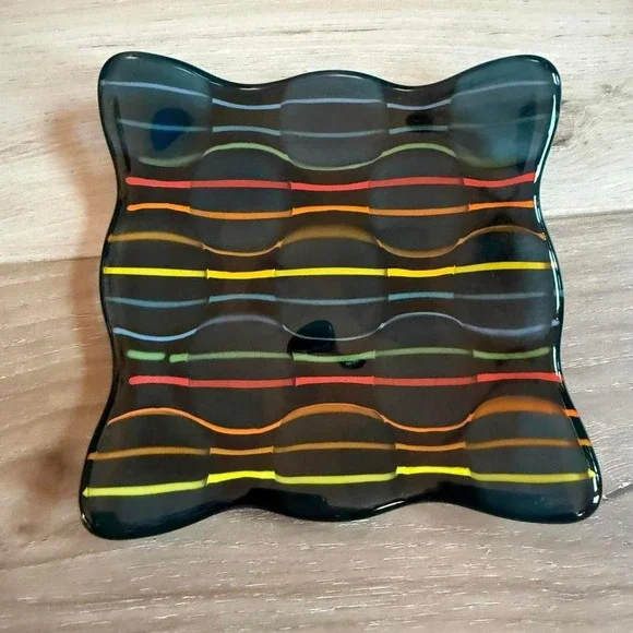 Blue glass tray handmade‎