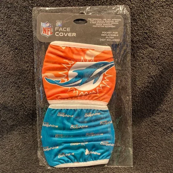 New 2 Pack Of NFL Miami Dolphins Face Covering