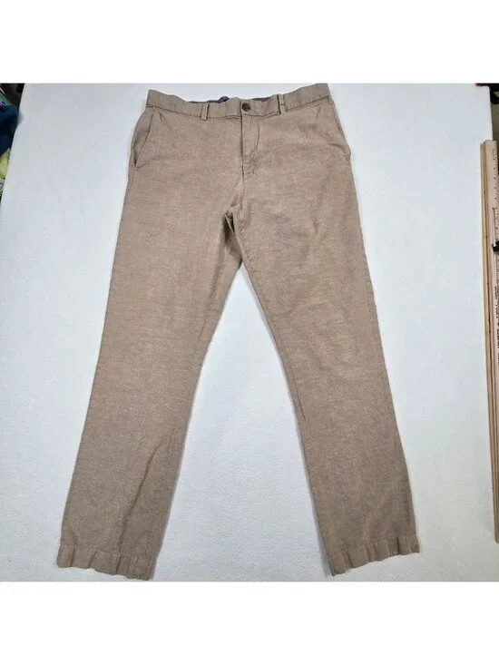 Banana Republic Mens 36X34 Aiden Chino Pants Beige Lightweight Linen Blend