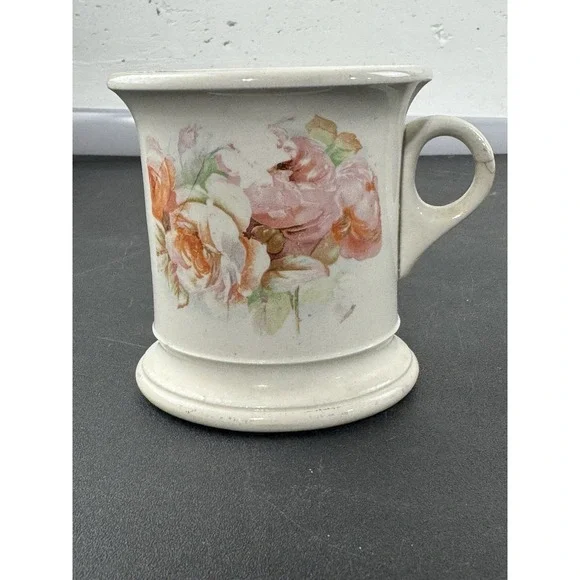 Antique Pottery Collective Shaving Mug Semi Vitreous Porcelain Floral Design