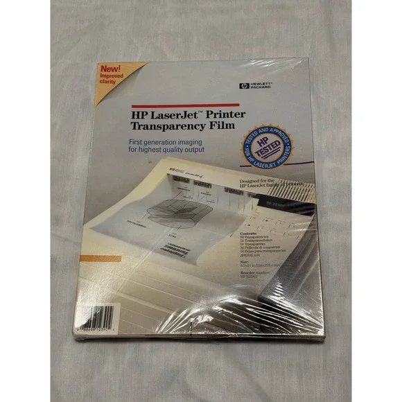 New HP LaserJet Printer Transparency Film HP Tested 50ct 8.5 x 11 In 92296T