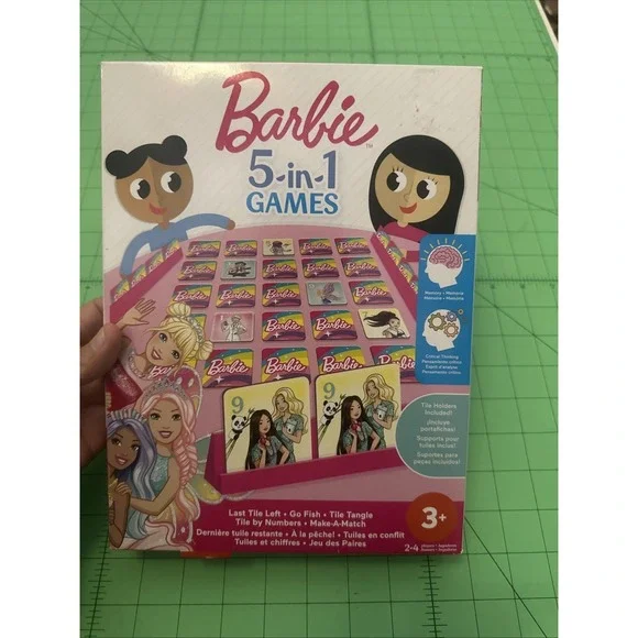 Barbie 5-in-1 Kids Games Set for Travel, Parties and Game Nights with Family