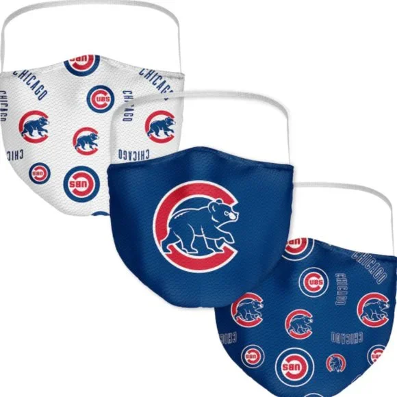 Chicago Cubs MLB Adult All Over Logo Face Covering Mask 3 Pack