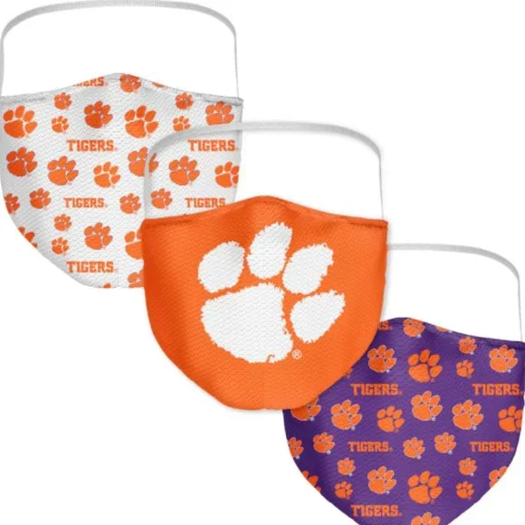 Clemson Tigers NCAA Adult All Over Logo Face Covering Mask 3 Pack
