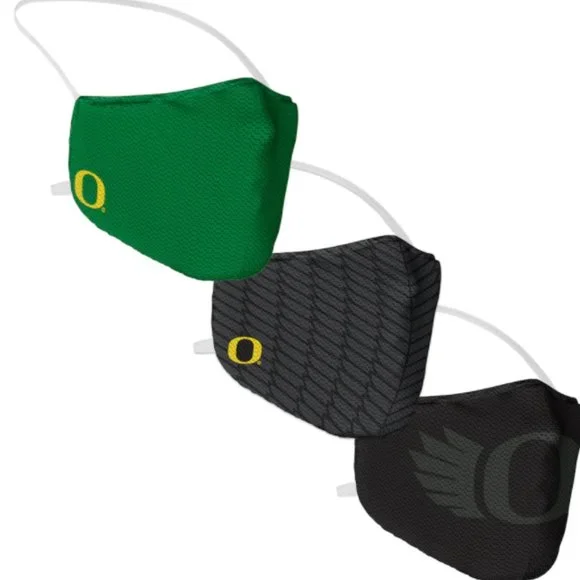 Oregon Ducks NCAA Adult All Over Logo Face Covering Mask 3 Pack