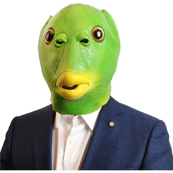 Green Fish Mask Funny Latex Full Head Realistic Mask Fancy Dress for Halloween