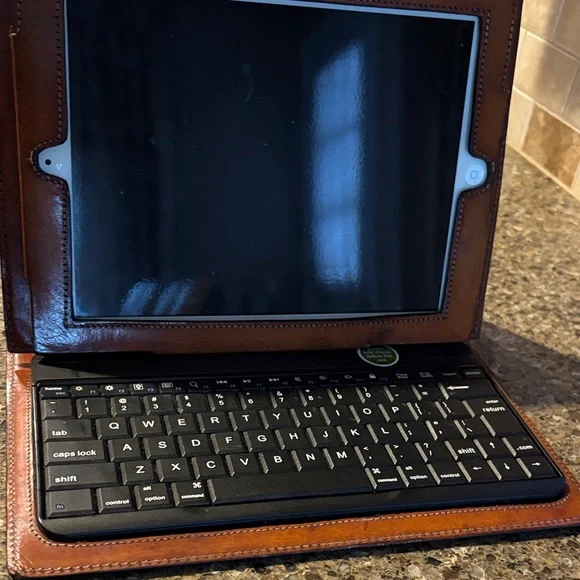 Restoration Hardware Leather Tablet Case with Black Keyboard
