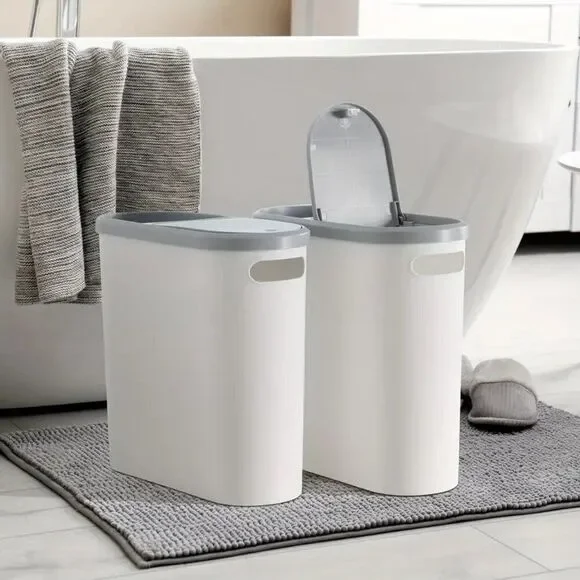 2/1pc Compact And Durable Plastic Bathroom Trash Can With Built-in Handles