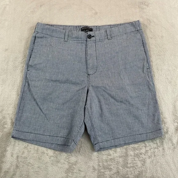 Banana Republic Aiden Shorts Men 35 Blue Houndstooth Linen Blend Chino Casual
