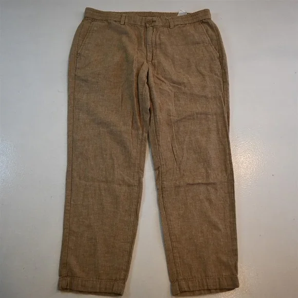 Banana Republic 35x32 Brown Linen Drawstring Mason Athletic Tapered Mens Pants