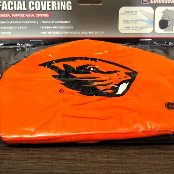 2 Pack Oregon State Beavers Face Mask Covering. Coliseum New and Sealed Mens