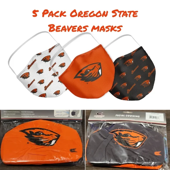 5 Pack Oregon State Beavers Face Mask Covering Adult OSFA New & Sealed Women
