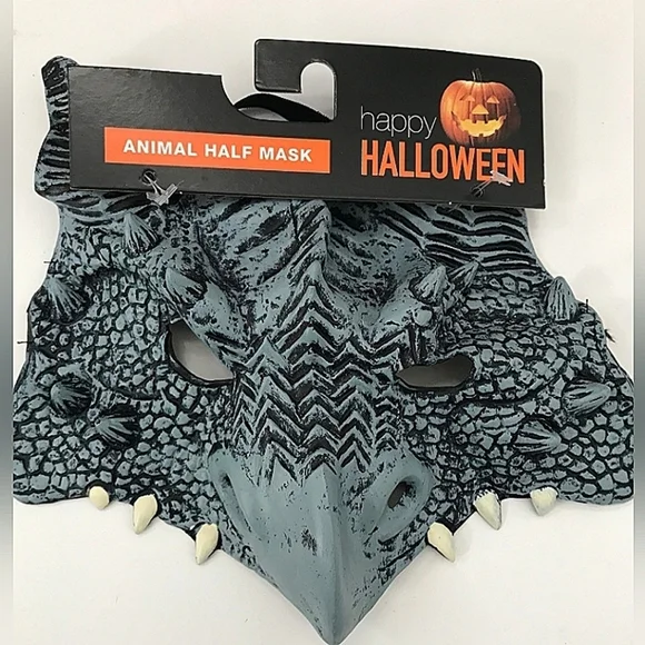 Halloween Gargoyle Raptor Dragon Mask Half Face Adult Gray Flex Costume Horror