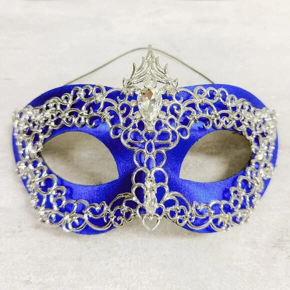 2 in 1 blue mask, Masquerade party wedding, silver masquerade mask, Party mask