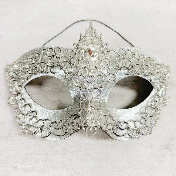 2 in 1 silver mask, Masquerade party wedding, silver masquerade mask, Party mask