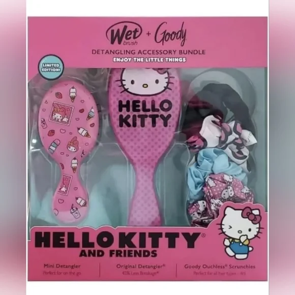 Hello Kitty and Friends 2 Detangler Wet Brushes + 4 Goody Ouchless Scrunchies