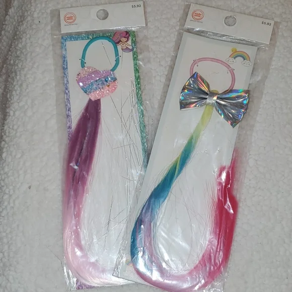 Wonder Nation Girls Faux Hair Extension Ponytail Hair Tie Set 2 Pack NWT
