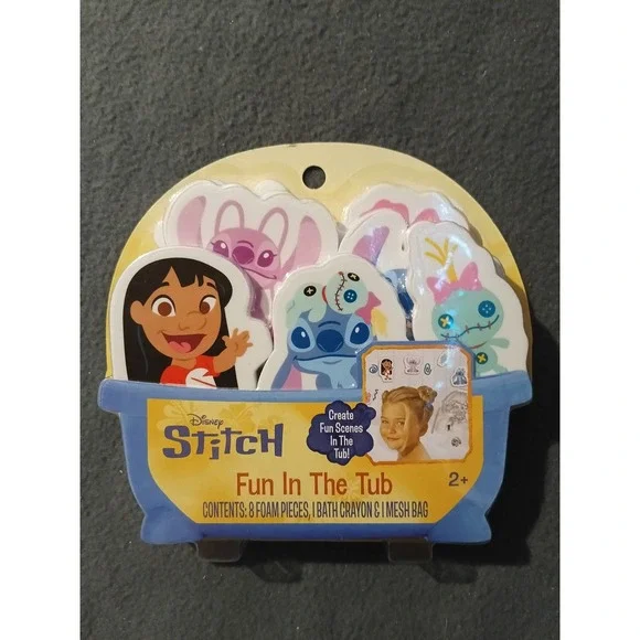 Disney Stitch Fun In The Tub Bath Toys Set Lilo & Stitch Foam Pieces Crayon Mesh