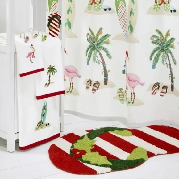 Festive Striped Holly Flip Flop Decor Christmas Bathroom Tray AVANTI New in Box
