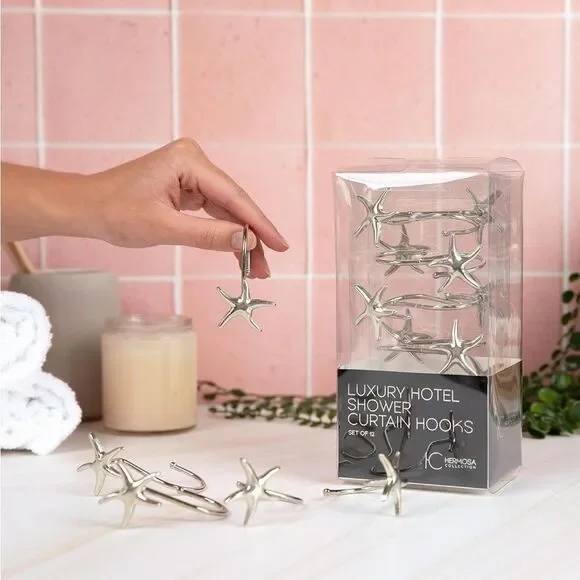 Luxury Silver Starfish Shower Curtain Hooks