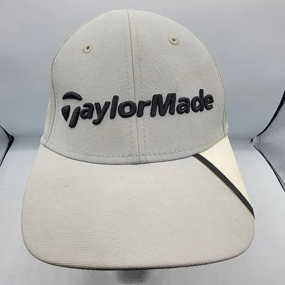 TaylorMade Hat Cap Strap Back Mens Adjustable White Golf Hat Casual Athletic