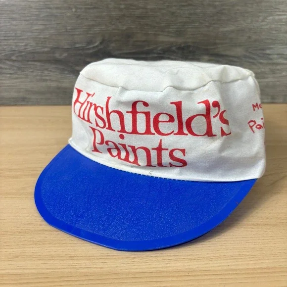 Vintage Hirshfields Paints Hat Fitted Blue White‎ Painters 90s Paint a Thon Y2K