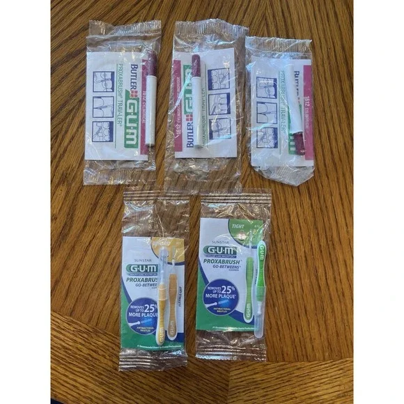 Gum Trav-ler & Proxabrush Go In Between Mini Travel Toothbrush Set Lot 5 Pieces