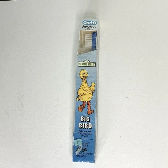 Vintage Kids ORAL-B‎ Extra Soft Toothbrush 1986 Sesame Street Muppets Big Bird